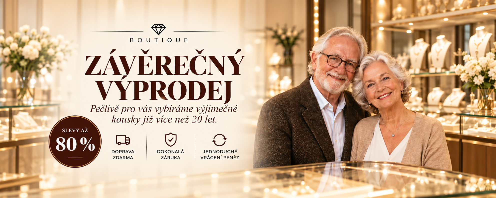 Věra a Karel v prostředí butikového klenotnictví
